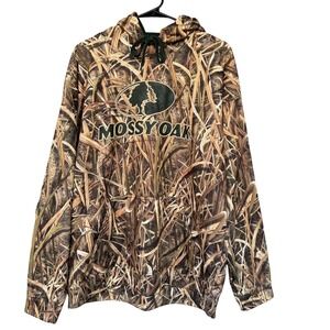 Mossy Oak Hoodie Mens XL Brown Blades Camo Pullover Shadow Grass Hunting